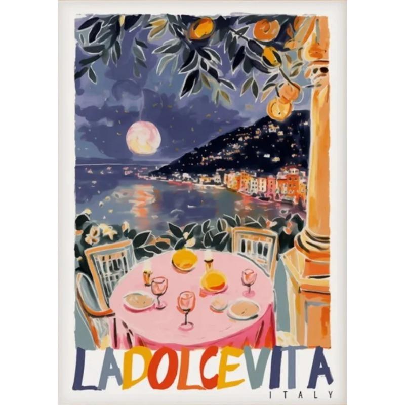 La Dolce Vita Wall Poster Print For Bedroom Living Room Home Decor Italy Coastal Landscape Canvas Painting Lemon Orange Wall Art
