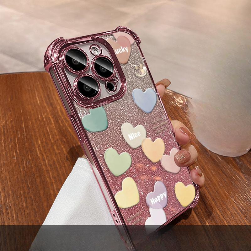 Красочная подставка для телефона «Любовь», подходит для iPhone 16, чехол для iPhone 15promax, гальваническое покрытие, противоударный, 14, ощущение высокого класса, 13