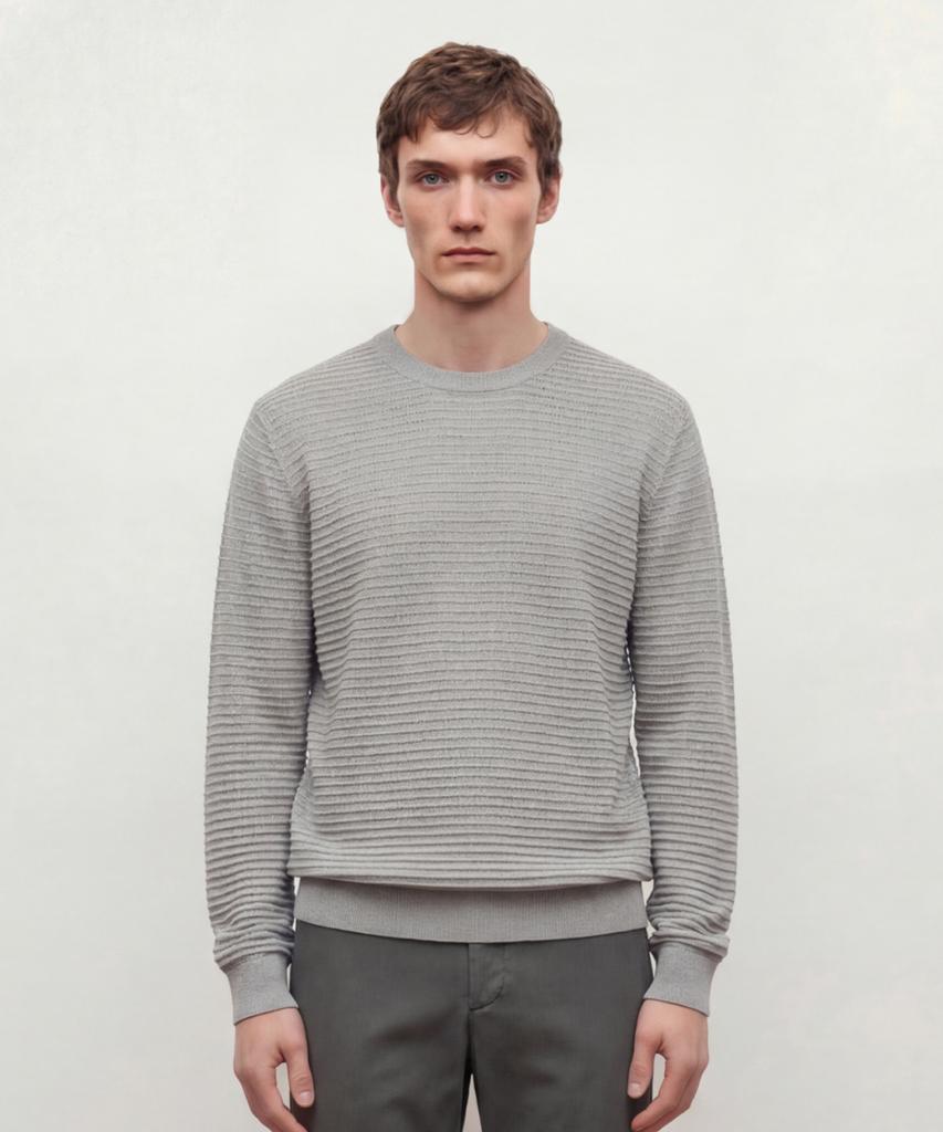 Jilseutyueoteunyuyogmaen Linen Blend Striped Crew Neck Knit - Gray (Jnsw6B409G2)