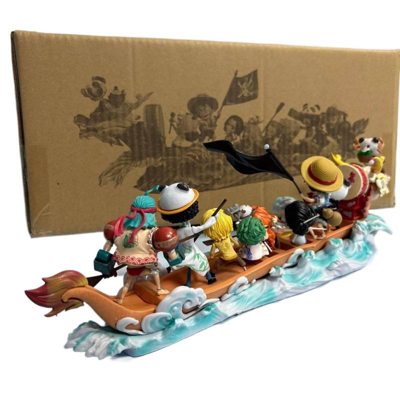 Анимационная фигурка ONE PIECE, команда Соломенной Шляпы, лодка-дракон, полный набор, Луффи, Зоро, Санджи, Чоппер, модель, украшение, Король Морей
