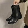 Женские ботильоны на высоком каблуке, осенне-зимние новые короткие ботинки из искусственной кожи с квадратным носком, женские дизайнерские туфли на толстом каблуке с застежкой-молнией