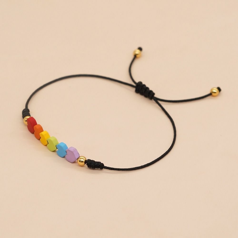 2Pcs Boho Charm Rainbow Heart Bracelet Adjustable Friendship Braided Bracelet Friends