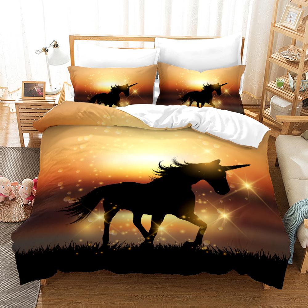3D Unicorn Series Bedding Set Fantasy Cartoon Animal Duvet Cover and Pillow Case Suitable for Home Decoration In Children's and Women's Rooms