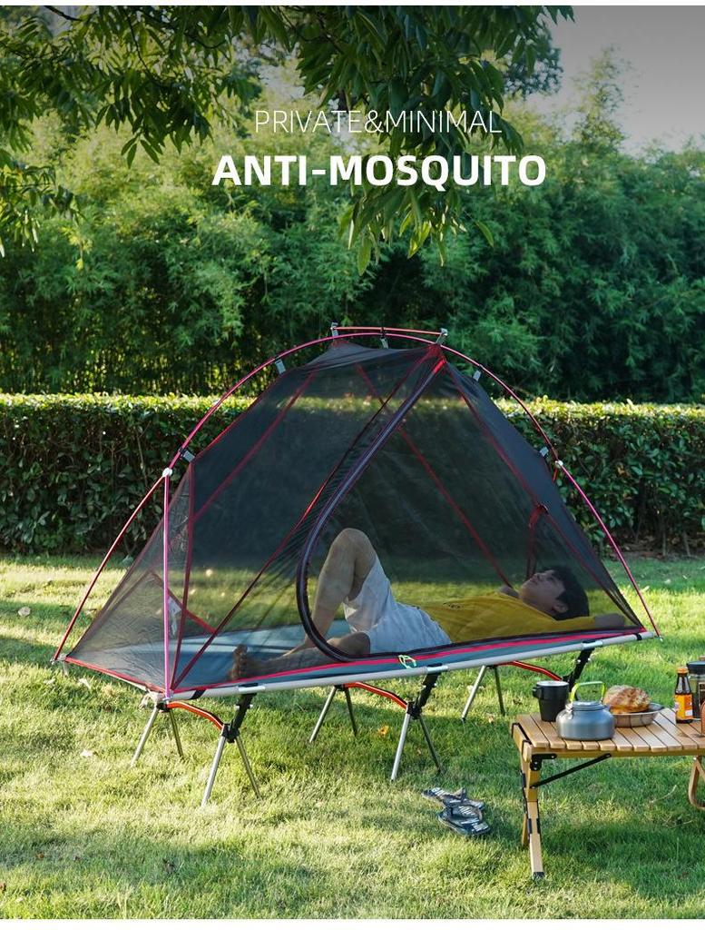 Single Person Off-Ground Camping Tent Bed with Mosquito Net, Windproof & UV Resistant