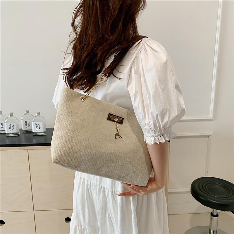 Large Capacity Vintage Style Casual Shoulder Bag For Women With Trendy Chain Handle