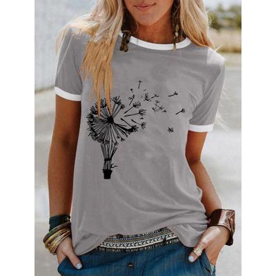 Летний топ с круглым вырезом и 3D-цветочным принтом, модные повседневные женские футболки с короткими рукавами