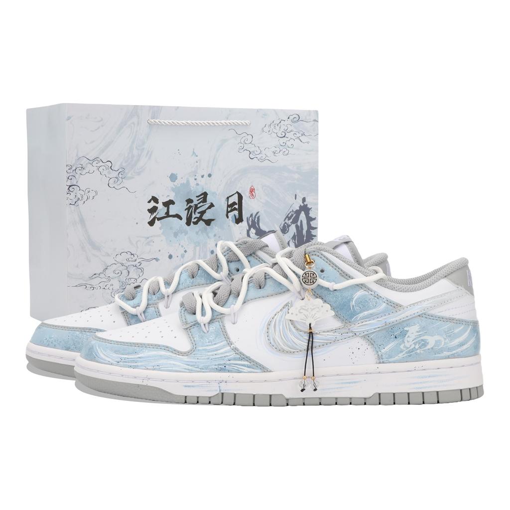 Nike Dunk Jiang Погруженная Луна Износостойкие Нескользящие Низкие Кеды для Скейтборда Унисекс Белый Синий HF5441-105(Team724-)