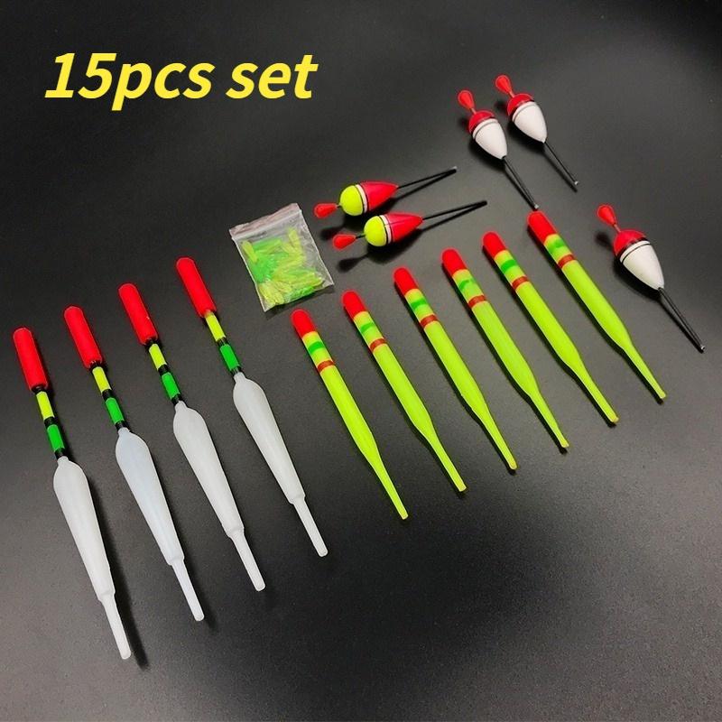 15 вертикальных поплавков для рыбалки разных размеров для ловли рыбы на большинстве прибрежных озер с прикрепленными резиновыми приманками