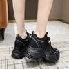 Мода 10 см Женские Осенние Дышащие Сетчатые Кроссовки из Микрофибры на Высокой Платформе и Танкетке Модные Женские Массивные Спортивные Кроссовки на Шнуровке в Стиле "Папа"