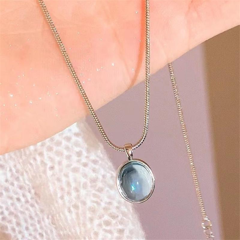 Blue Elliptic Water Drop Neckalce For Women Wedding Party Jewelry Elegant Female Neck Choker Chain