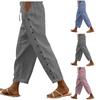 Women Casual  Stripe Print Side Button Up Trendy Pants Baggy Elastic Waist Straight Leg Comfort Trousers With Pocket