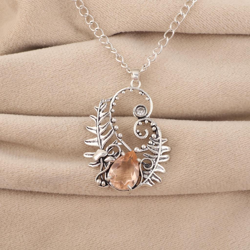 Peach Tourmaline Gemstone Silver Pendant 1.8" 925 Sterling Silver Women Jewelry For Birthday Gift CP-42-13