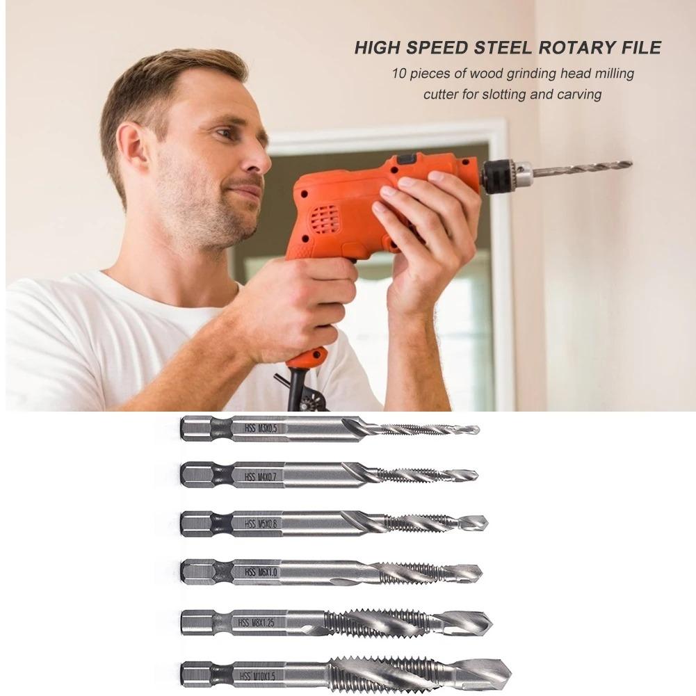 Шестигранный хвостовик с титановым покрытием HSS-винтовая резьба Метрические метчики Сверла для винтовых машин Составной метчик M3 M4 M5 M6 M8 M10 Ручной инструмент