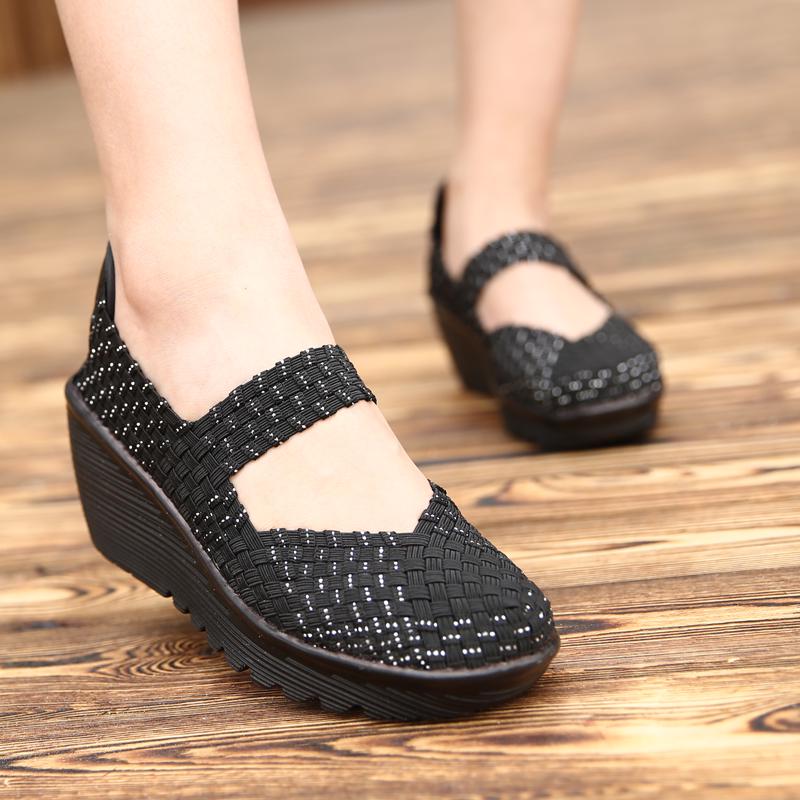 Mary Summer Beach Sandals Janes Women Close Toe Breathable Casual Braid Outdoor Wedge Heel Height Increase Shoes