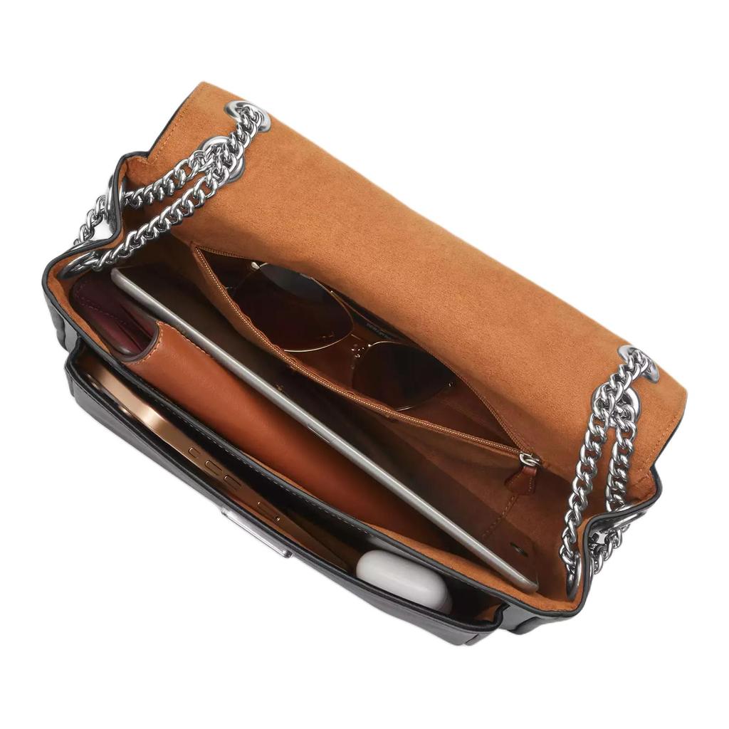 Coach Элоди 29 Серебряный Логотип Кожаная Сумка на Плечо Crossbody Большая Женская Сумка Черная CCF09-SVBK