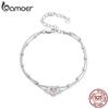 BAMOER 925 Sterling Silver Double Layer Bracelet Barbie Pink Heart Adjustable Chain Link for Women Valentine's Day Gift