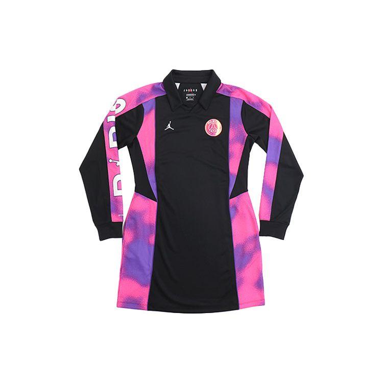 Air Jordan Paris Saint Germain Повседневное спортивное трикотажное платье с длинным рукавом Женские платья Черный CZ7502-010