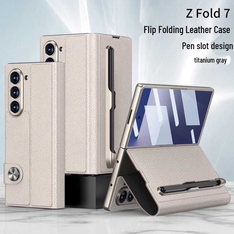 Кожаный чехол-книжка Samsung Z Fold7 для бизнеса: Полное покрытие, Креативный дизайн