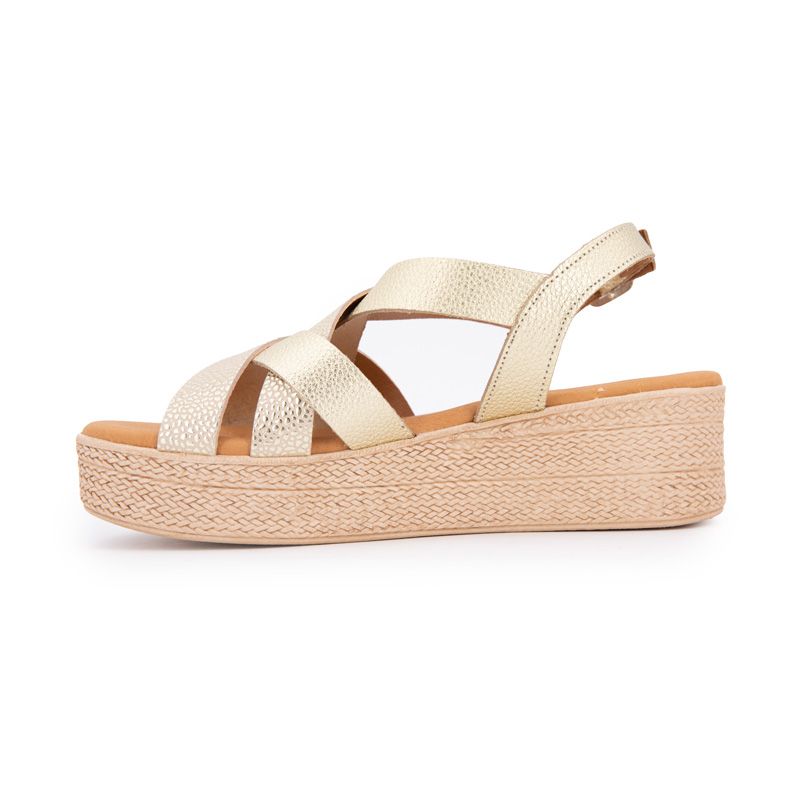 Золотые сандалии на танкетке с принтом крокодила Женские BIOSTOCK