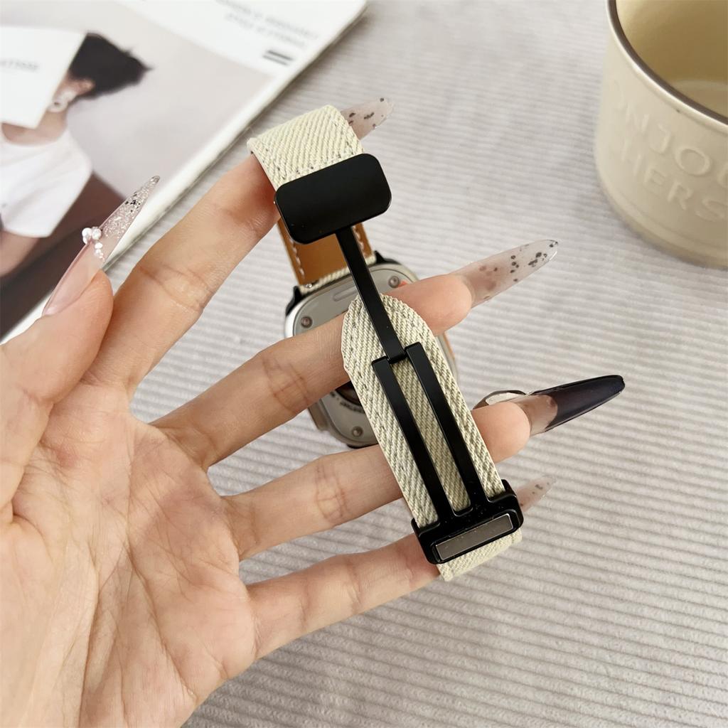 Watch Band For Apple Watch Series 10 Ultra 9 8 7 SE 6 5 4 3 2 1 46mm 49mm 45mm 44mm 42mm Magnetic Buckle Leather Nylon Wrist Strap