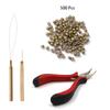 Набор инструментов для наращивания волос 500 шт. черные темно-коричневые светло-коричневые золотые микро-кольца с бусинами 1 щипцы для микробусин 1 крючок игла для вытягивания