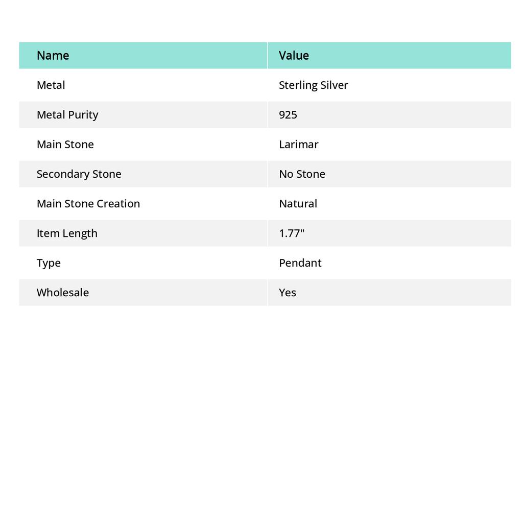 Ювелирная подвеска из серебра 925 пробы с карибским ларимаром 1,77 дюйма p1A81