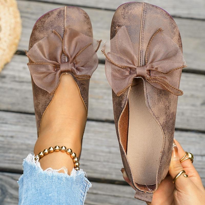 Женские балетки широкой полноты с бантом - Винтажные лоферы для вождения на весну/осень, Повседневная обувь на мягкой подошве