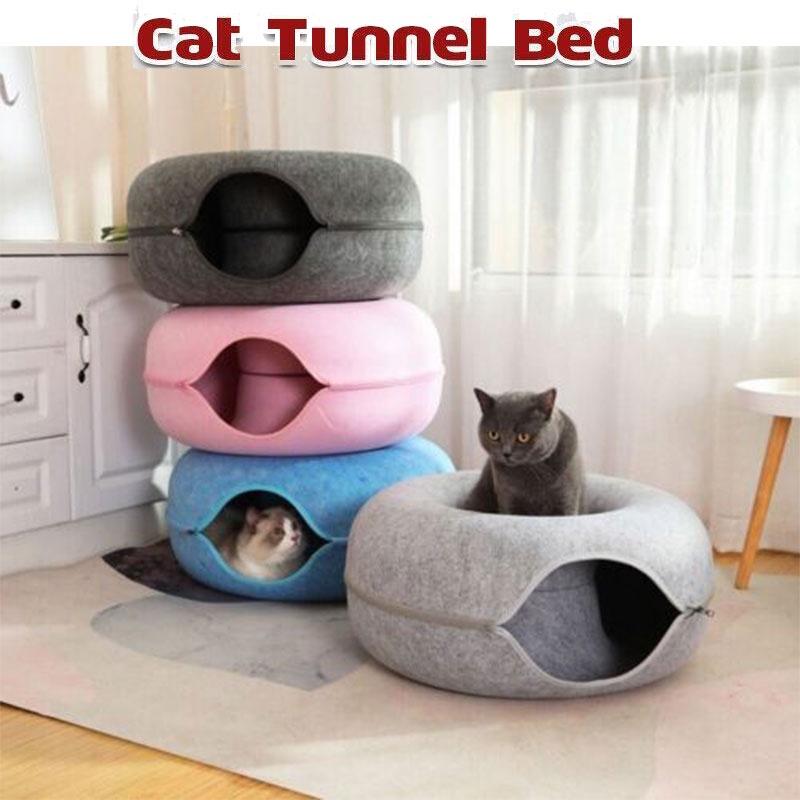 Plush Felt Cat Bed Circular Tunnel Design For Cats Of All Seasons Soft And Removable