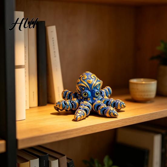 3D Printed Ocean Animal Toy Articulated Octopus Figurine, Movable Joints Fidget Toy, PLA Figure Flexible for Home Office Desk Decoration Figurine