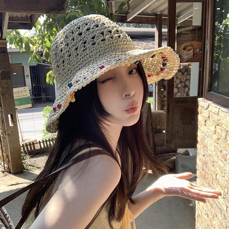 Цветная соломенная шляпа в виде сахарной фасоли для женщин 2025 года, летний стиль, защита от солнца, рыболовная шляпа для отдыха на море