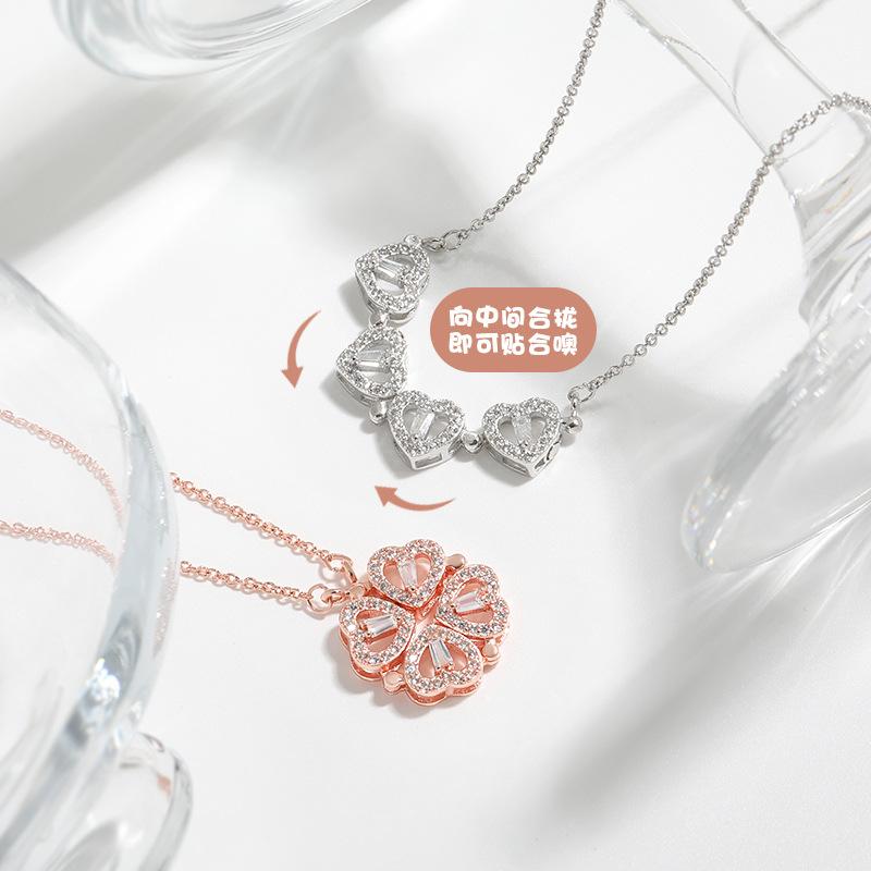 Two-wear Love Flower Pendant, Heart-to-heart, Niche Design Sense, One-piece Multi-wear Heart-shaped Four-leaf Clover Necklace