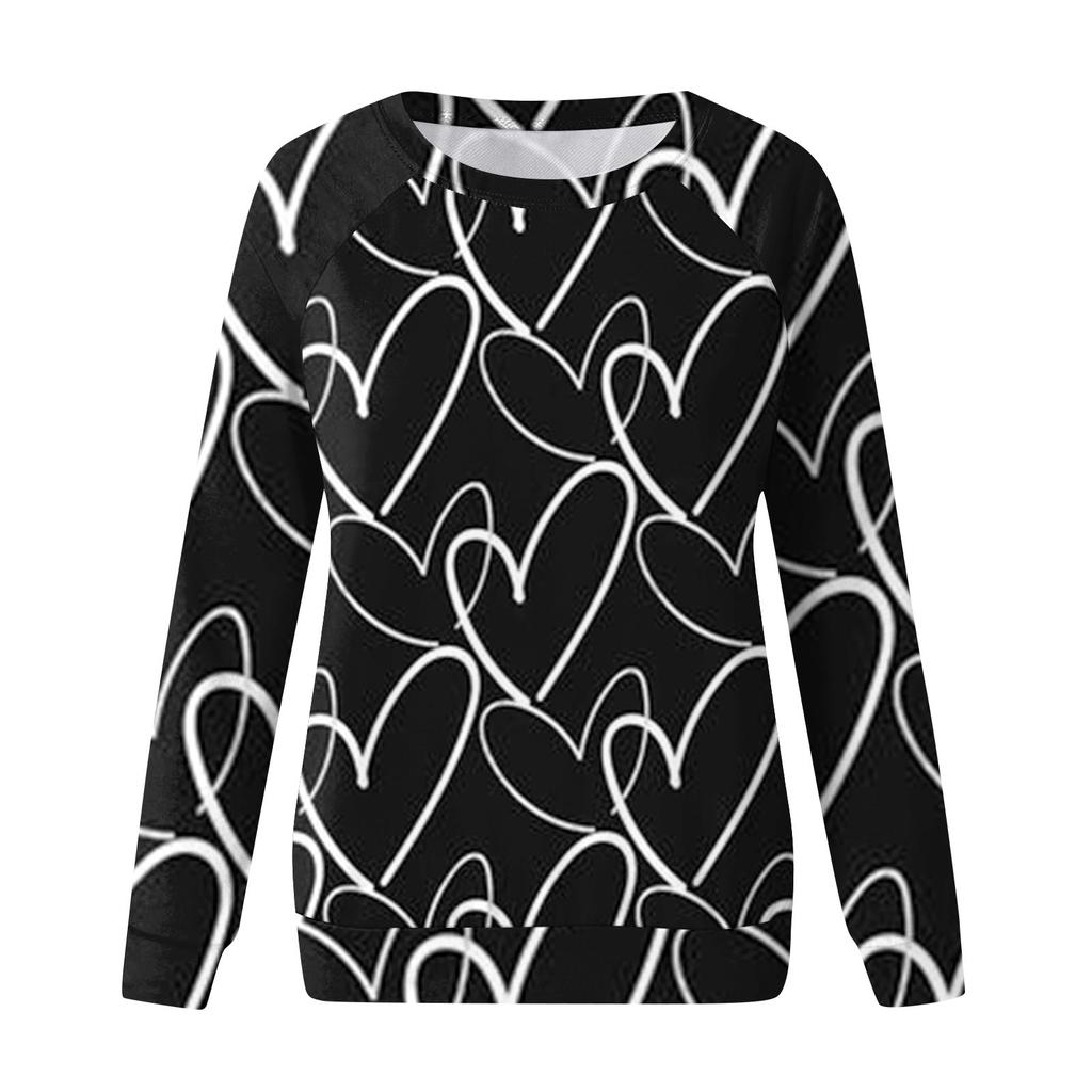 Женская модная повседневная толстовка с длинным рукавом и принтом на День святого Валентина и круглым вырезом