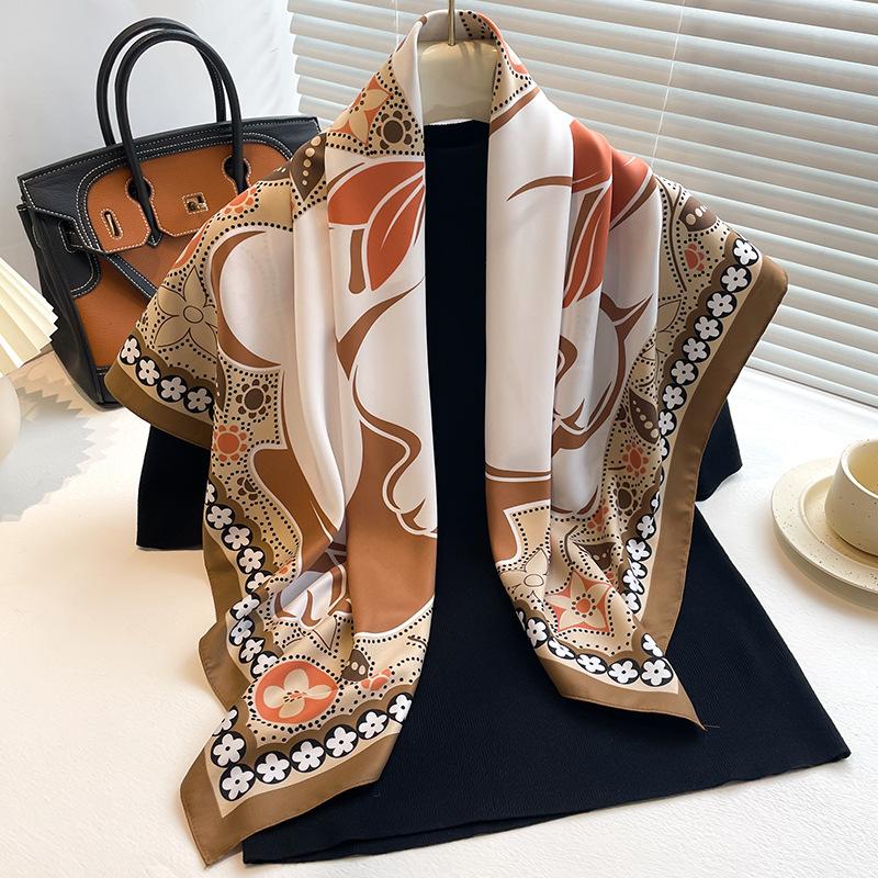 Luxury Brand Silk Scarf Women 90X90cm Hijab Square Scarf Bufanda Bandana Scarves Headband Kerchief Tie Bag Mom Gift Ribbon