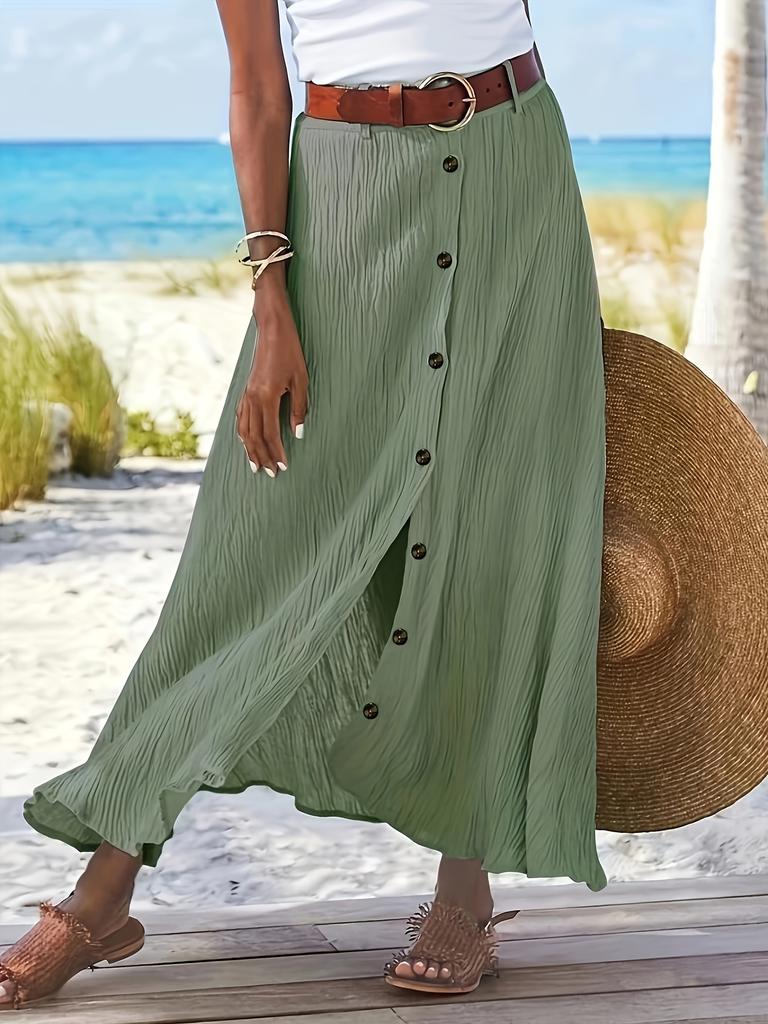 Юбка-трапеция, элегантная однотонная юбка с высокой талией для весны и лета, женская одежда