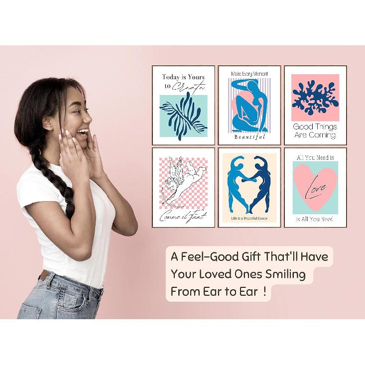 Aesthetic Matisse Wall Art Pastel Danish Posters Pink and Blue pirational Wall Art Decor for Women, Teen Girls Room Bedroom College Dorm Aesthetic