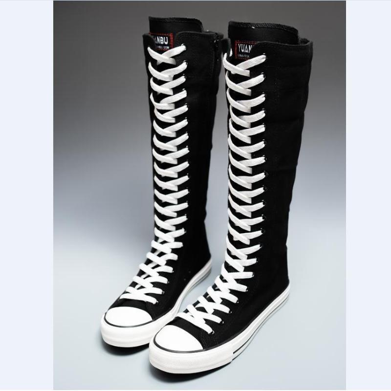 2025 Новые высокие кеды для женщин Корейская версия Длинные ботинки На шнуровке На молнии Удобные ботинки Zapatos De Mujer Тренд