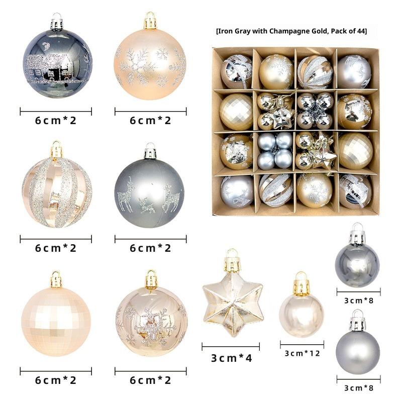 Xmas Tree Ornaments 42/44 Pcs Holiday Decor PVC Glossy Ball Set Christmas Decorations