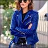 Women Blue Jacket Genuine Lambskin Leather Handmade Stylish Biker Motorcycle