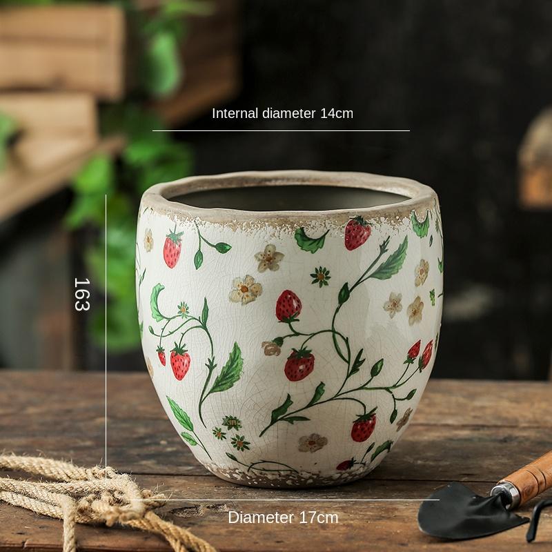Vase Vintage Ceramic Desktop DecorationOutdoor Garden Special Flower Pot Home Indoor Breathable Creative PastoralStyle HighSense