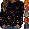 Fashion Women Halloween Print Party Round Neck Long Sleeve Socket Head Tops