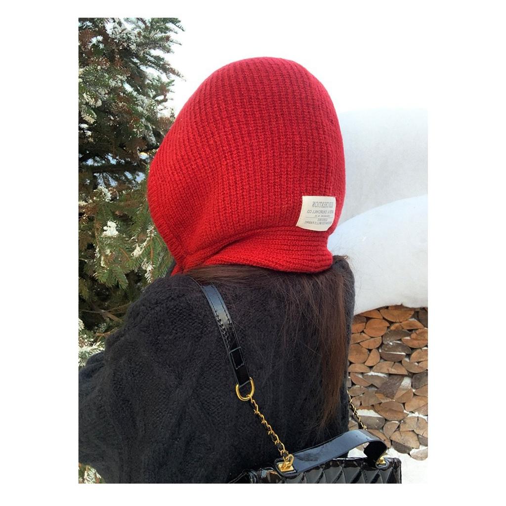 Женская теплая вязаная шапка-шарф Red Hat на осень/зиму, цельная шапка с капюшоном на шею, вязаная шапка, зима