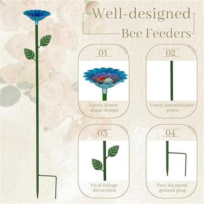 Flower Shape Bees and Butterfly Bath Bowl Watering Stake Watering Station for Garden Backyard Decors Bees Watering Supply