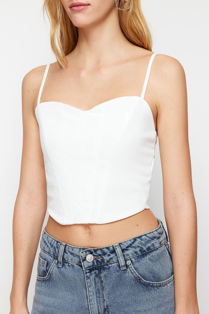 Women's Fashion New Bustier Black Fitted Crop Strappy Crepe Knitted Bustier