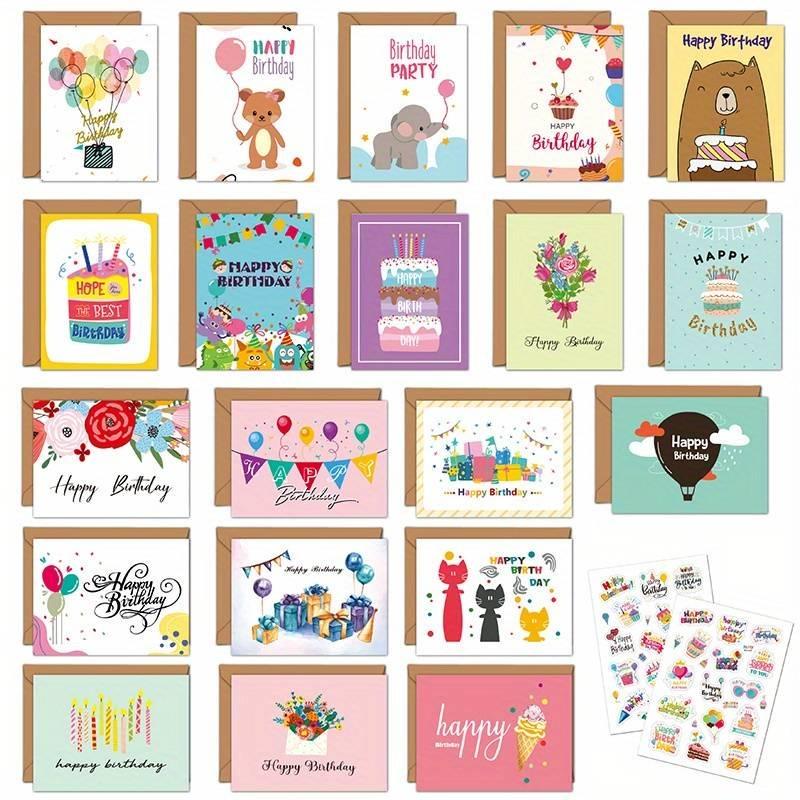 20 Pieces/set Cute Cartoon Birthday Cards with Envelope Sticker Birthday Party Invitation Greeting Card