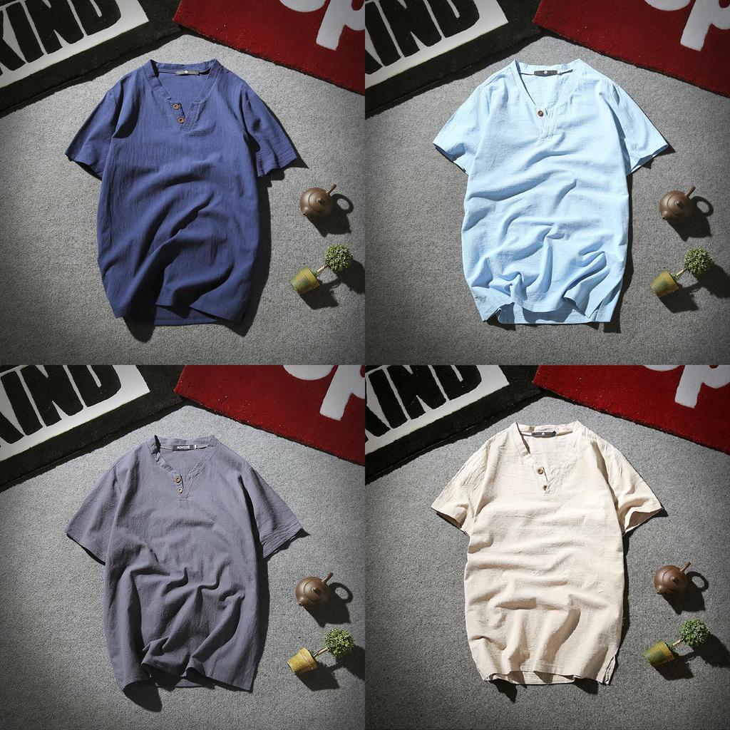 Exquisite 2018 Summer Japanese Linen Short-sleeved T-shirt For Men With Retro Appeal