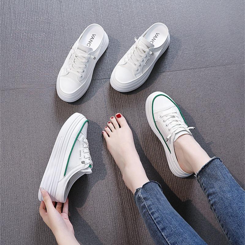 Summer Trendy Women's Half Slippers Fashion Breathable Platform Shoes Modern Sandals Small White Shoe Korean Student Shoes Mujer