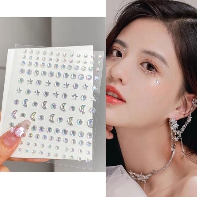 Malnia Home - Наклейка-украшение для макияжа лица со стразами в виде Звезды и Луны