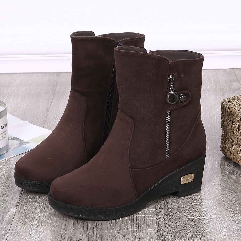 Женские короткие сапоги, зимние ботинки на платформе, уличная обувь из флока, теплая обувь