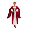 Plus Size Women's Golden Velvet Straps Flared Sleeves Vintage Medieval Dress Stage Performance Clothing