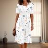 Women's Fashion Graceful Floral Print Summer Spring Short Sleeve O-Neck Casual Dresses